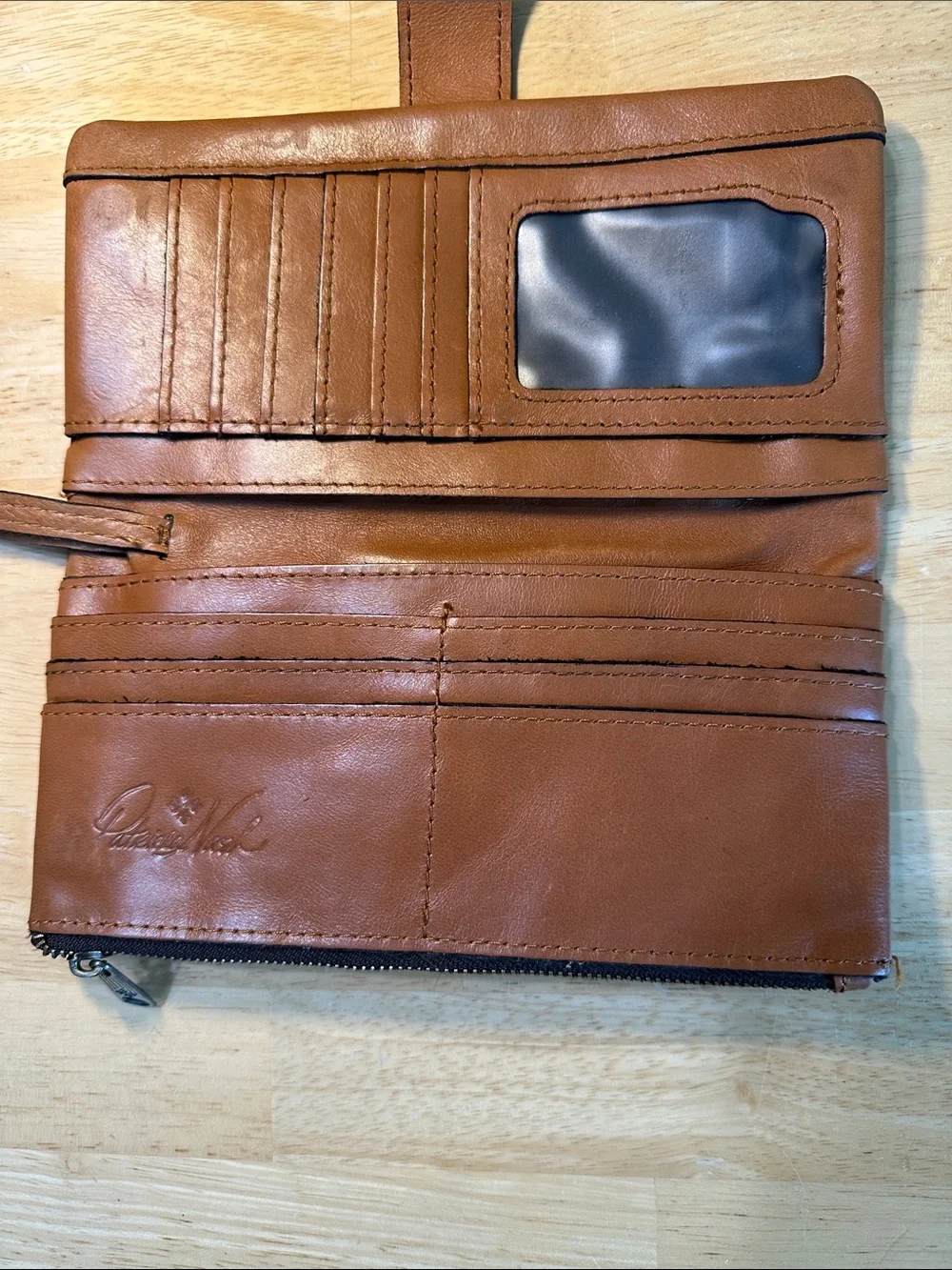 Patricia Nash Cognac Brown Leather Wristlet Wallet with Brass Accent